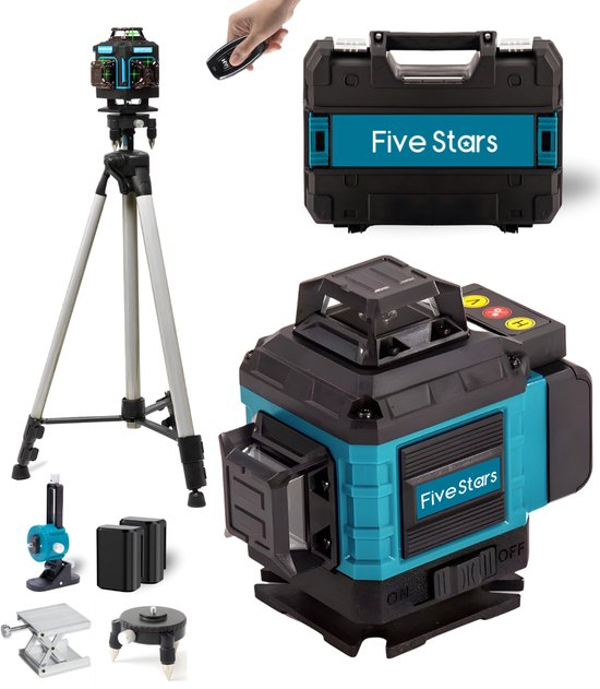 Five Stars 4D kruislijnlaser met statief 16 laserlijnen zelfnivellerend